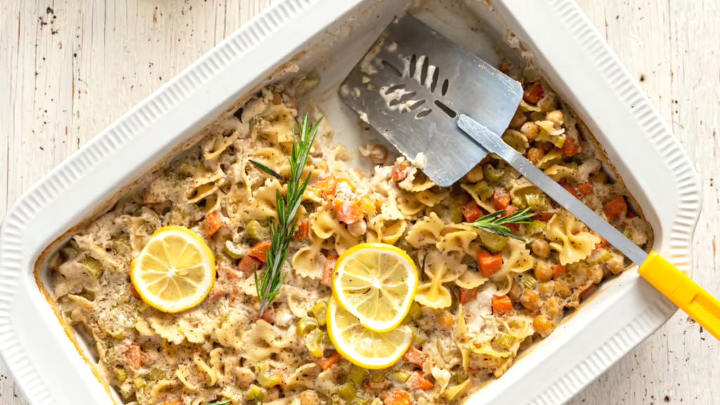 Vegan Lemon-Rosemary Chickpea Pasta Casserole